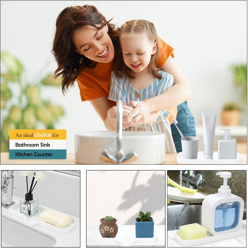 YASMEN Silicone Bathroom Soap Dishes, Sponge Holder for Kitchen Sink, Shower Soap Holder with Drain, Soap Dispenser Tray, Soap Dish for Bar Soap, Soap Bottle, Cup, Sink or Counter Organizer - White 9"" x 4"" - Image 4